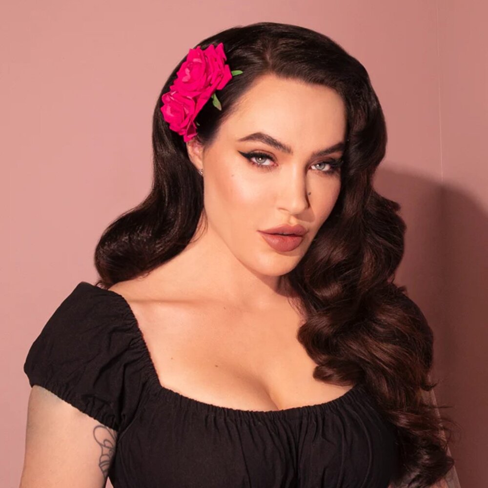 Vintage-Style Double Rose Hair Comb in Hot Pink - Vixen by Micheline Pitt